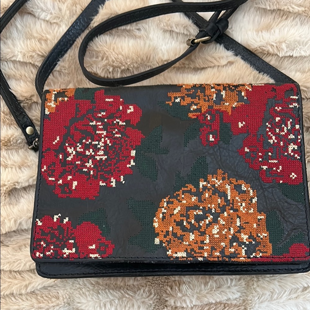 Patricia Nash Red and Orange Crossbody Bag with Floral Design